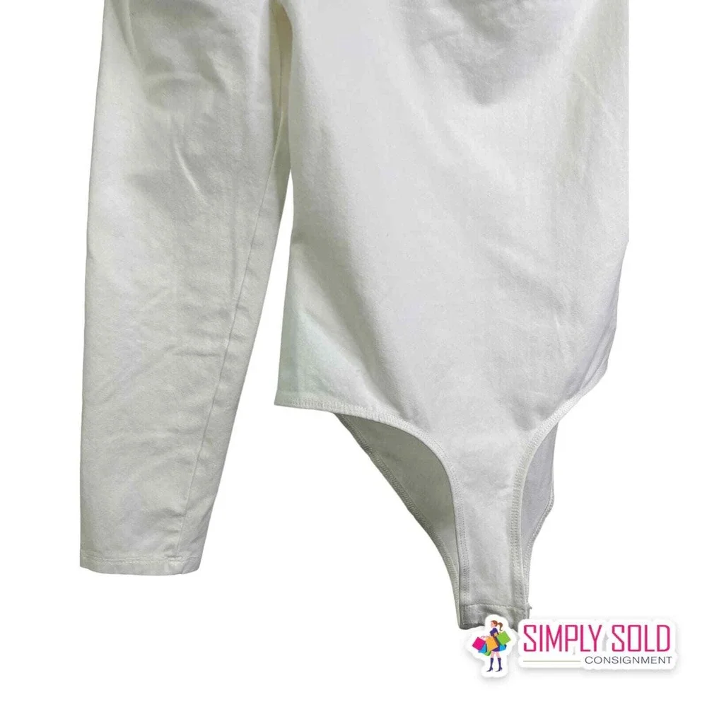 Free People Truth Or Square Womens S White Bodysuit Long Sleeve Stretch Top‎